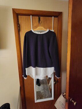 ELLE Purple & White Layered Look Ruffle Trim Top XXL